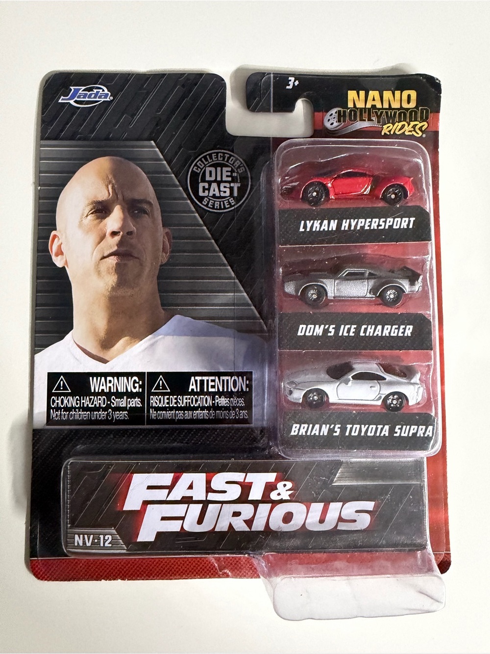 JADA Fast & Furious 3-Pack Toy Cars - Red, Silver, Three Nano die-cast movie car